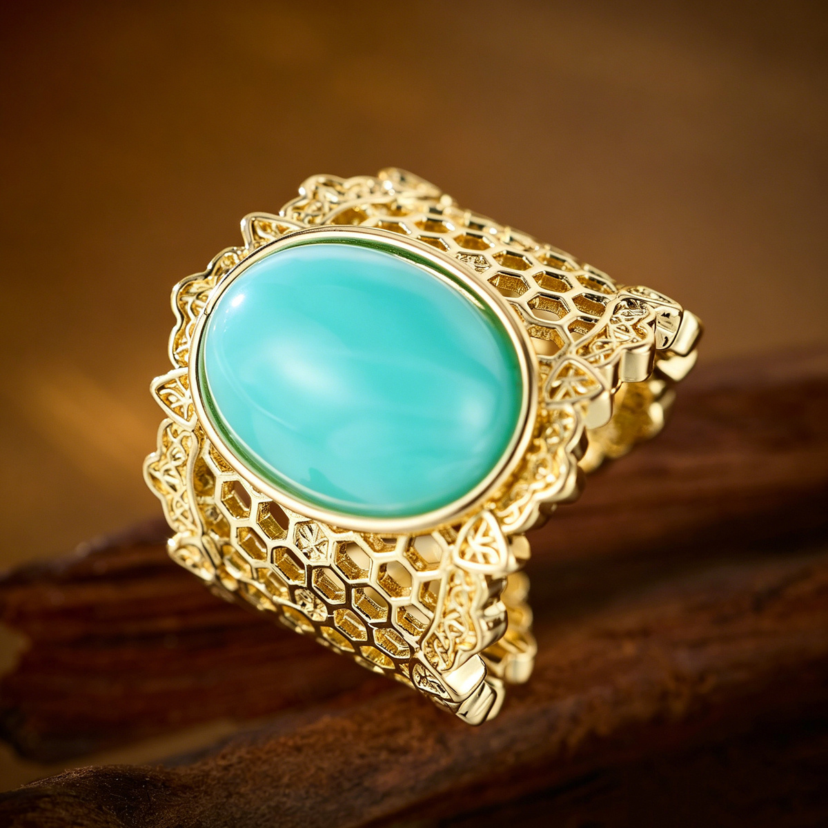 Retro Court Style Hollow Out Synthetic Turquoise Ring, Elegant Accessory